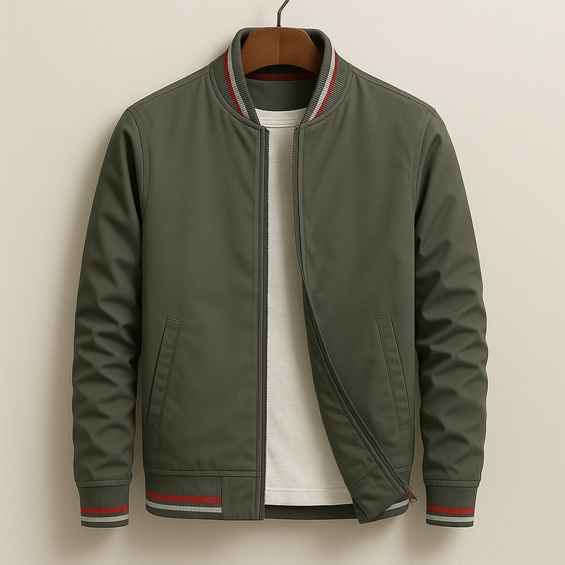 Lightweight Bomber Jacket Stripe Detail For Men Jacket -3