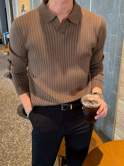Classic V-neck knit sweater for men -3