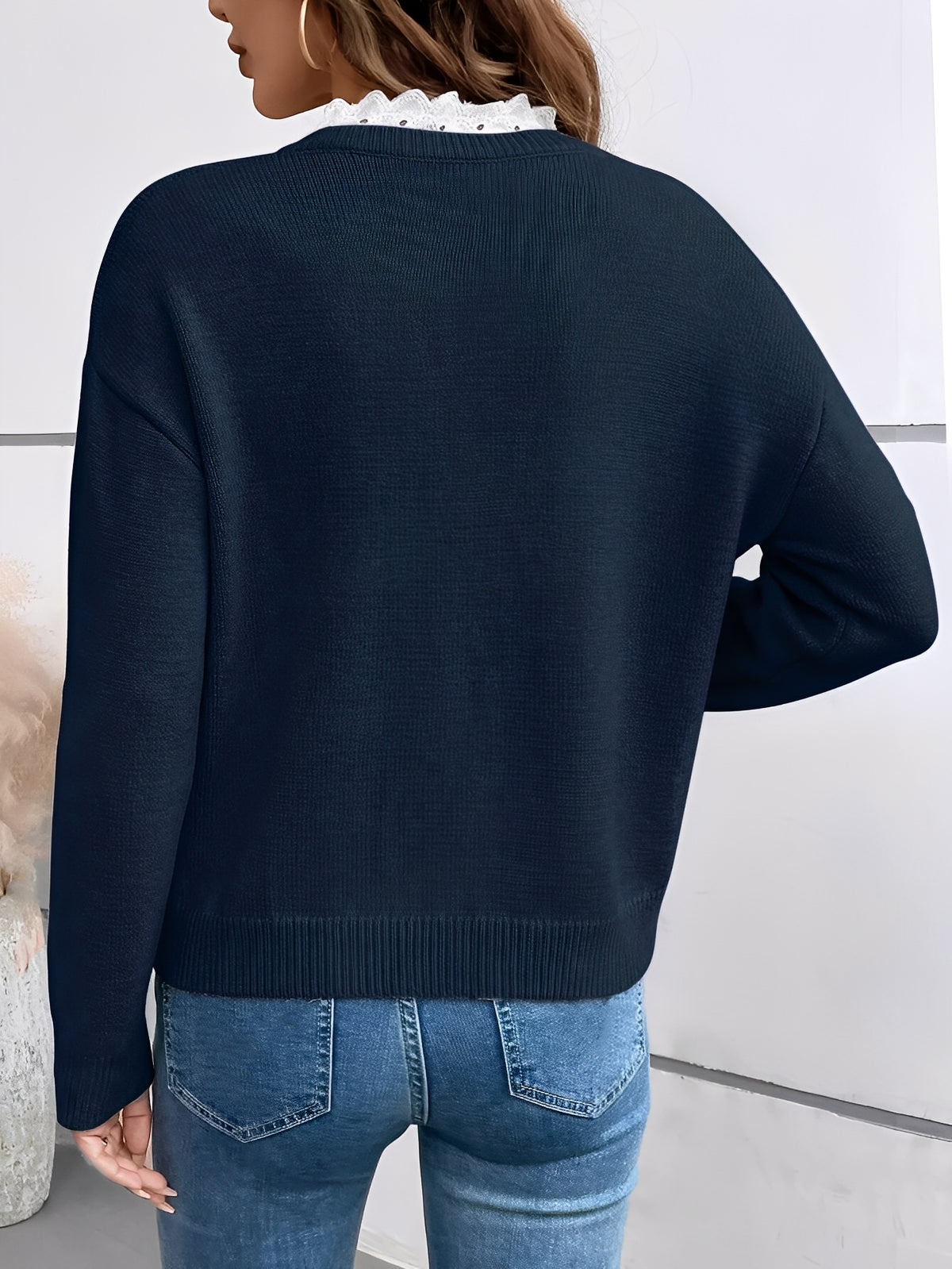 Lace Trim V Neck Blouse Chic For Women | Mirelle