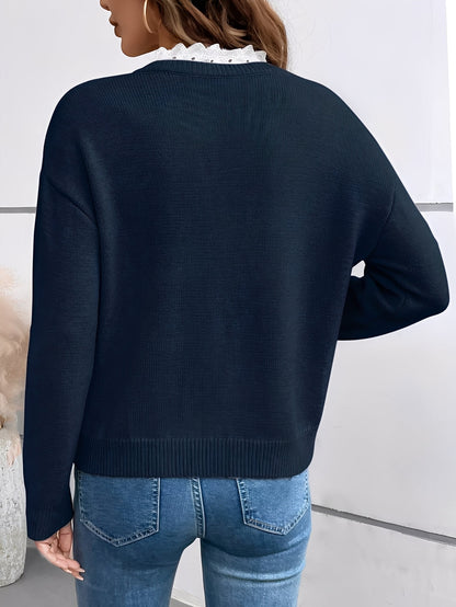 Lace Trim V Neck Blouse Chic For Women | Mirelle