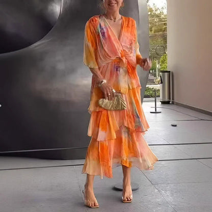 Elegant floral layered warm-weather occasion dress for women | Marija -4