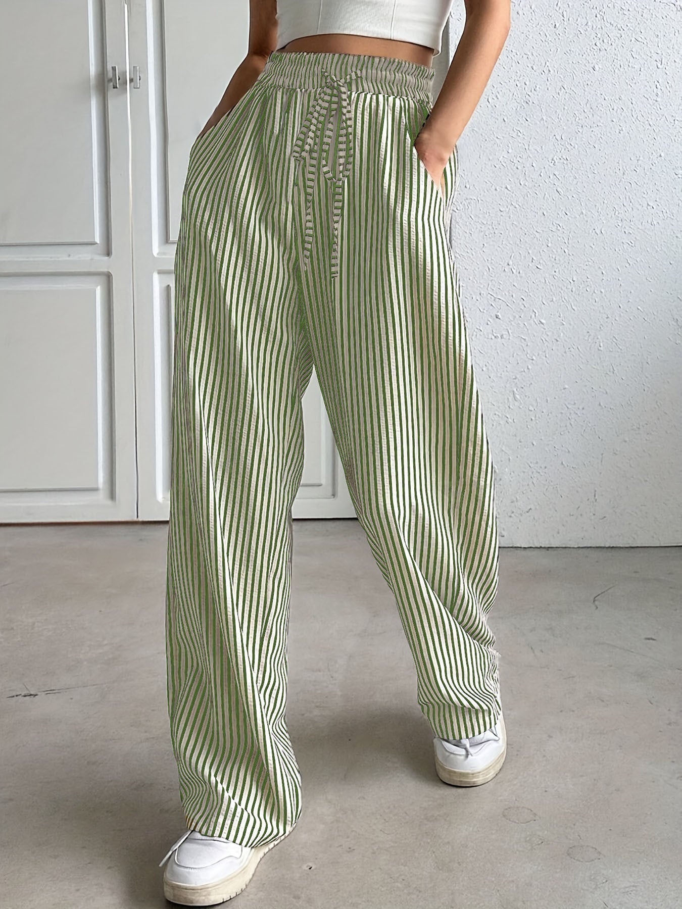 Striped Relaxed Fit Trousers Versatile For Women | Avelisse