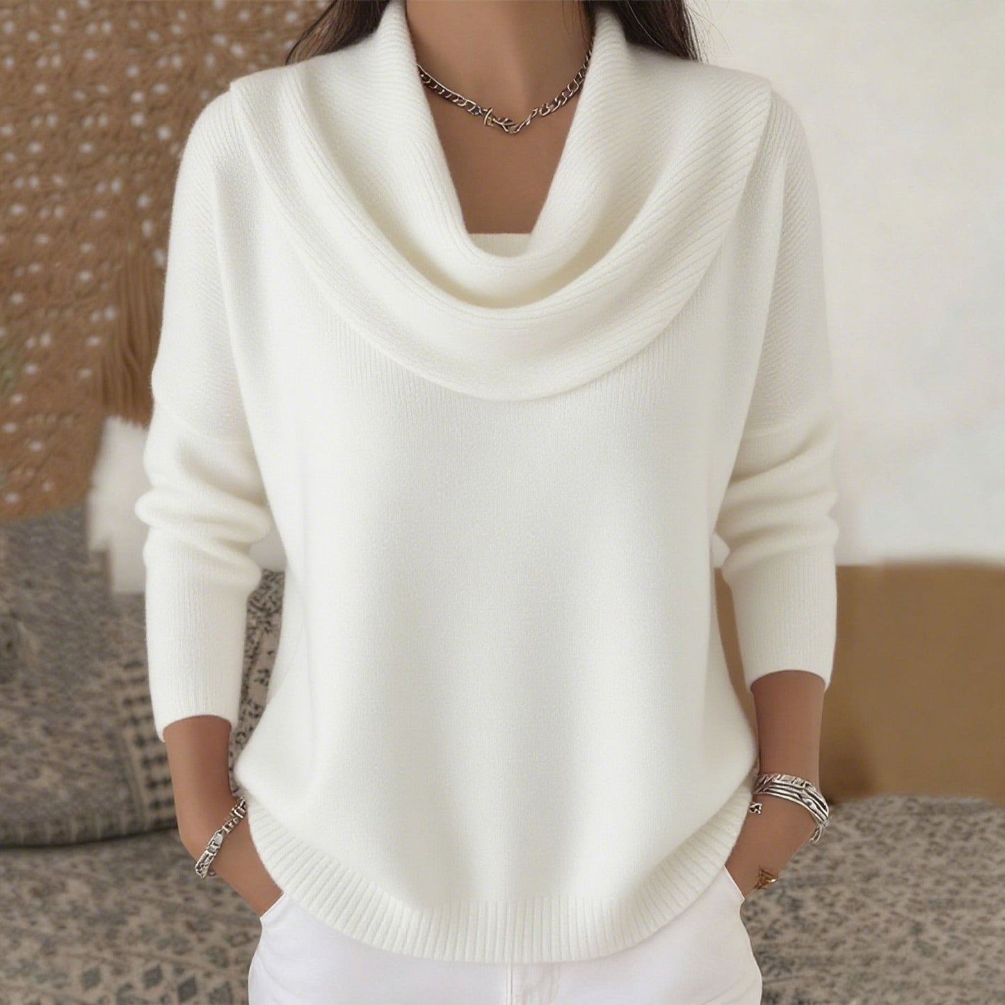 Draped Cowl Neck Sweater Cozy For Women | Elara