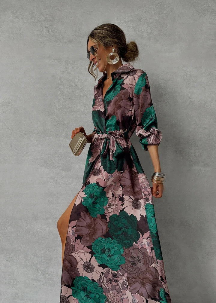 Elegant everyday floral V-neck occasion dress for women | Orchid -5