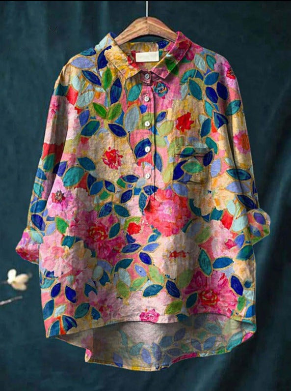 Relaxed printed ruffled blouse for women | Anita -3