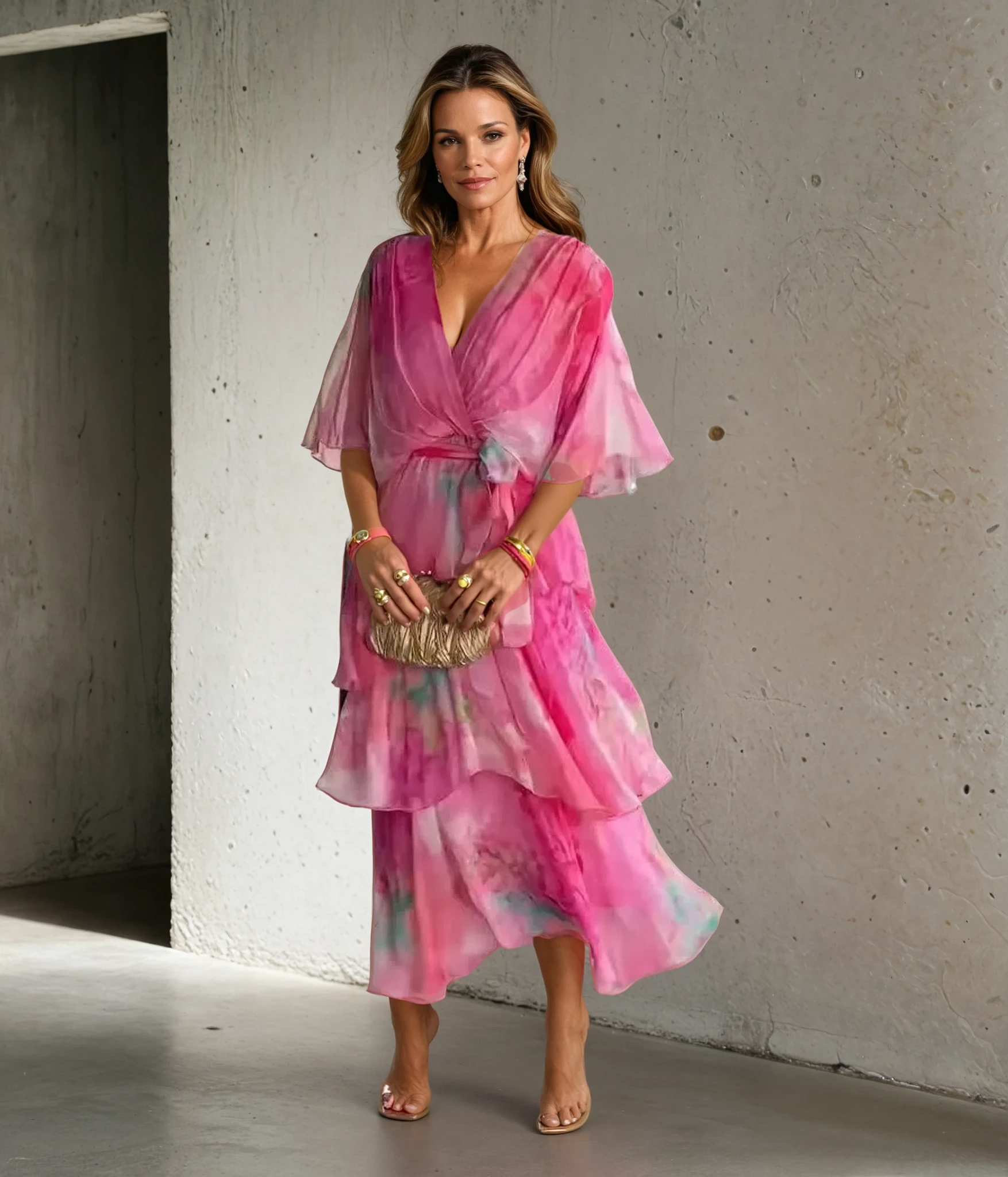 Elegant floral layered warm-weather occasion dress for women | Marija -1