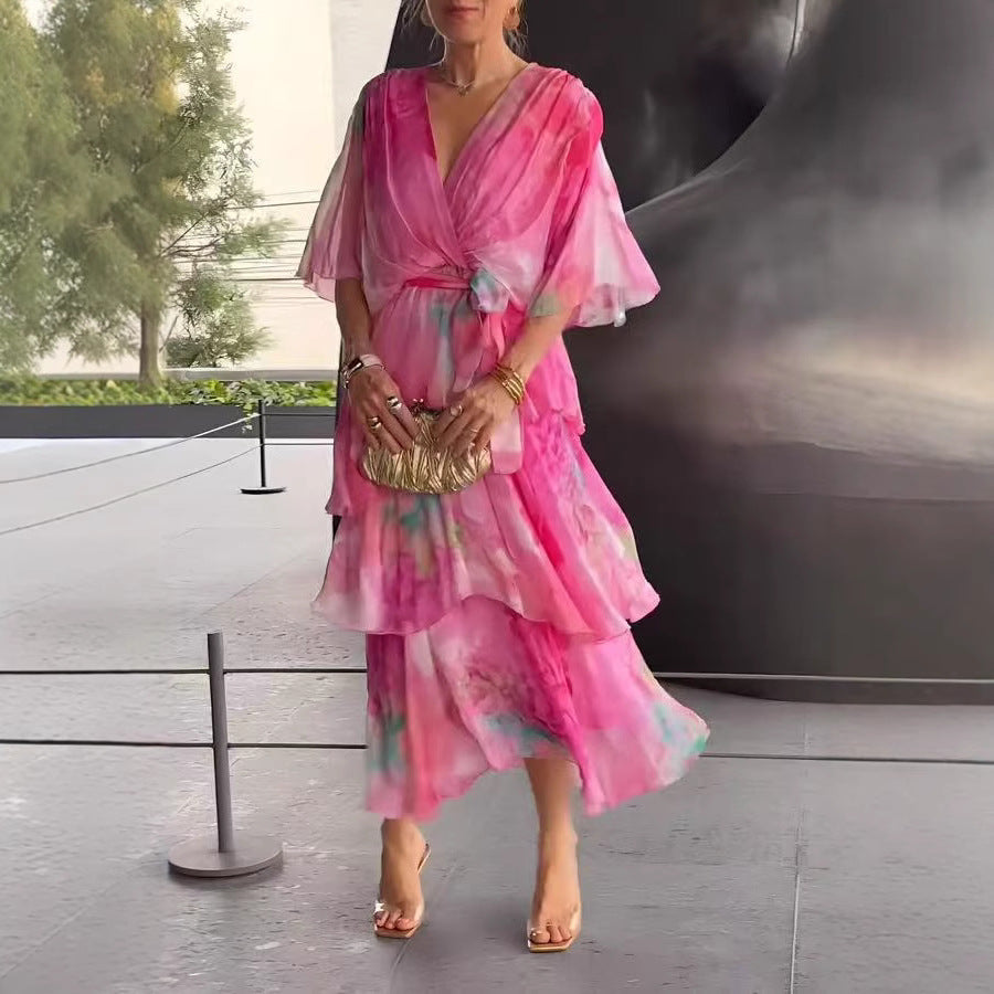 Elegant floral layered warm-weather occasion dress for women | Marija -3
