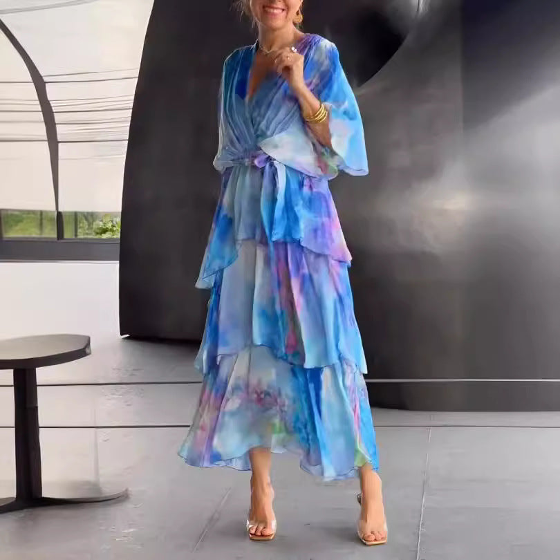 Elegant floral layered occasion dress for women | Soleil -5