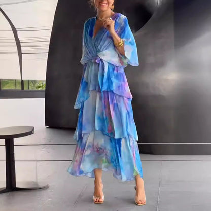 Elegant floral layered occasion dress for women | Soleil -5
