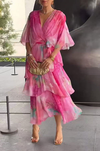 Elegant floral layered warm-weather occasion dress for women | Marija -9