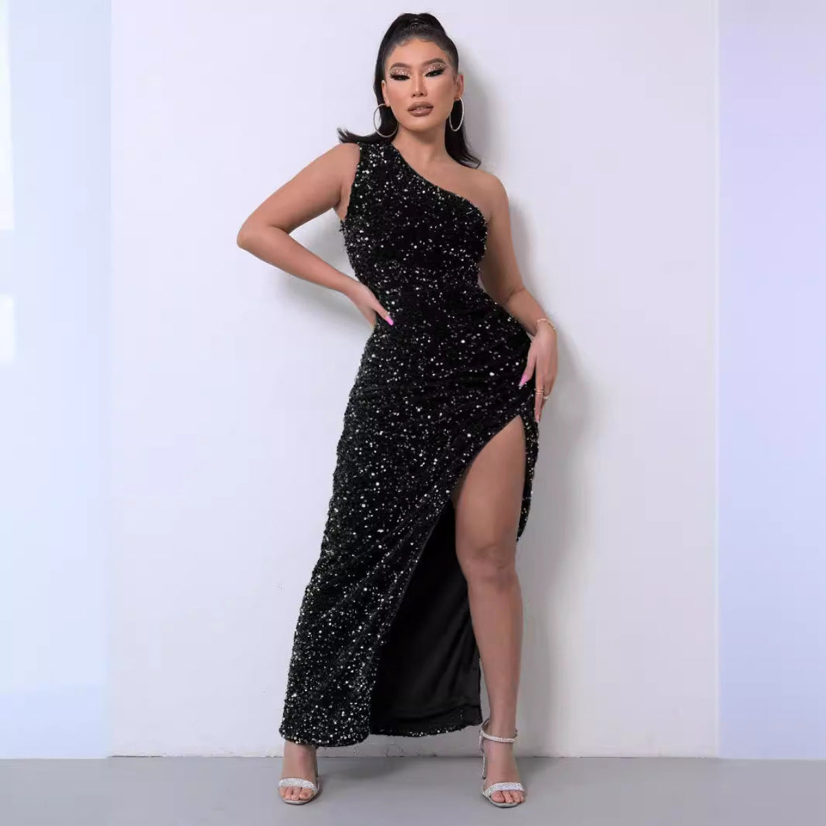 One Shoulder Sequin Long Dress Chic For Women | Zarelle