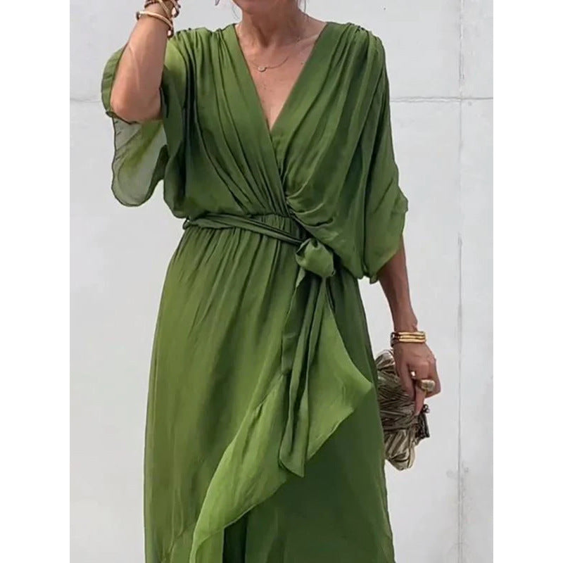 Elegant lace bat-sleeve irregular hem maxi dress for women | Serena -4