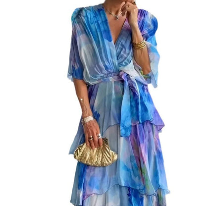Elegant floral layered occasion dress for women | Soleil -6