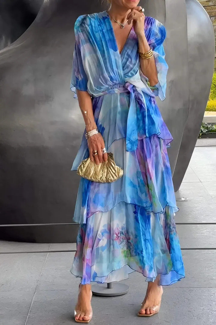 Elegant floral layered occasion dress for women | Soleil -7