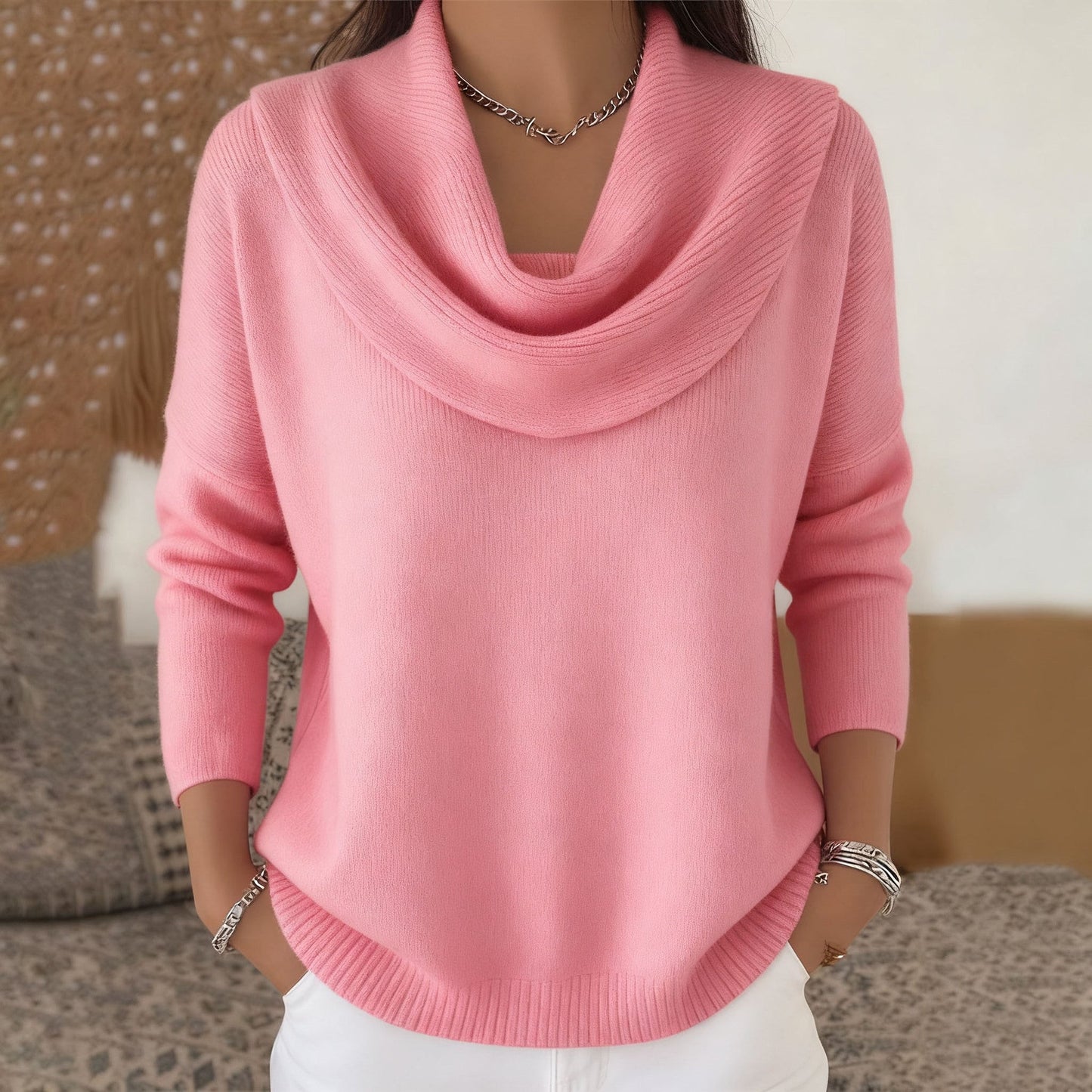 Draped Cowl Neck Sweater Cozy For Women | Elara
