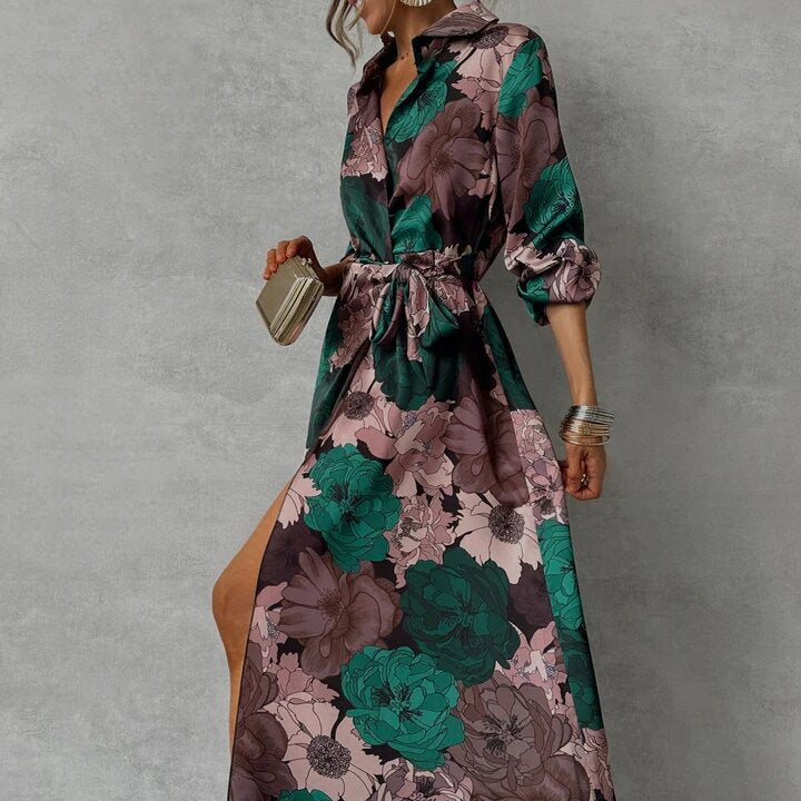 Elegant everyday floral V-neck occasion dress for women | Orchid -1