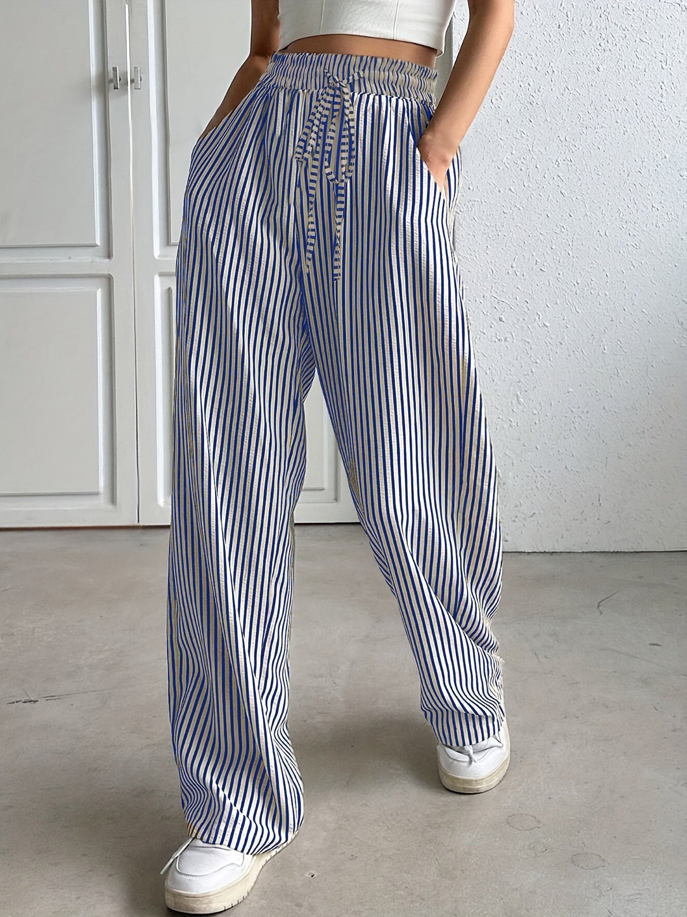 Striped Relaxed Fit Trousers Versatile For Women | Avelisse