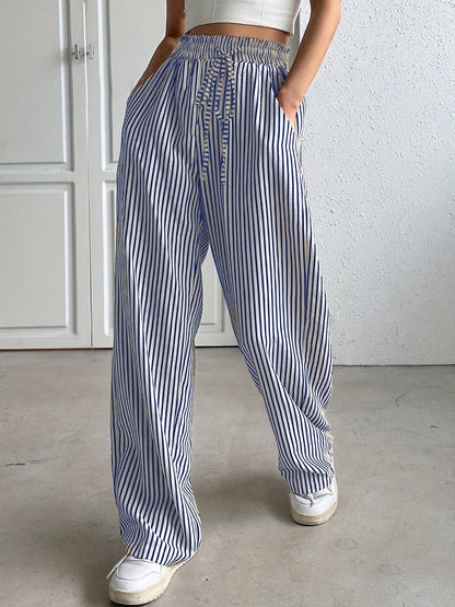 Striped Relaxed Fit Trousers Versatile For Women | Avelisse