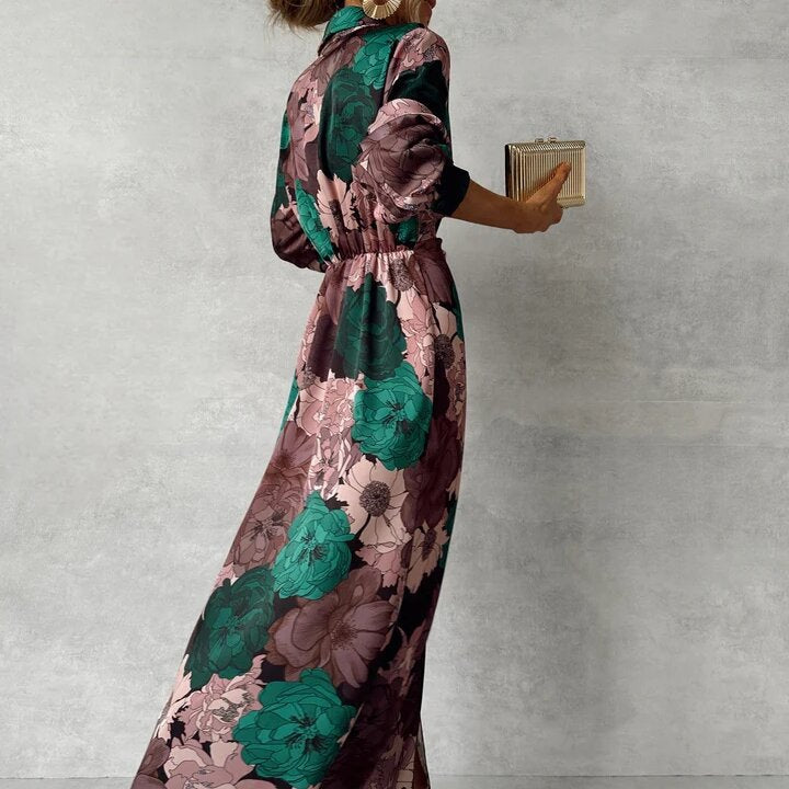 Elegant everyday floral V-neck occasion dress for women | Orchid -3