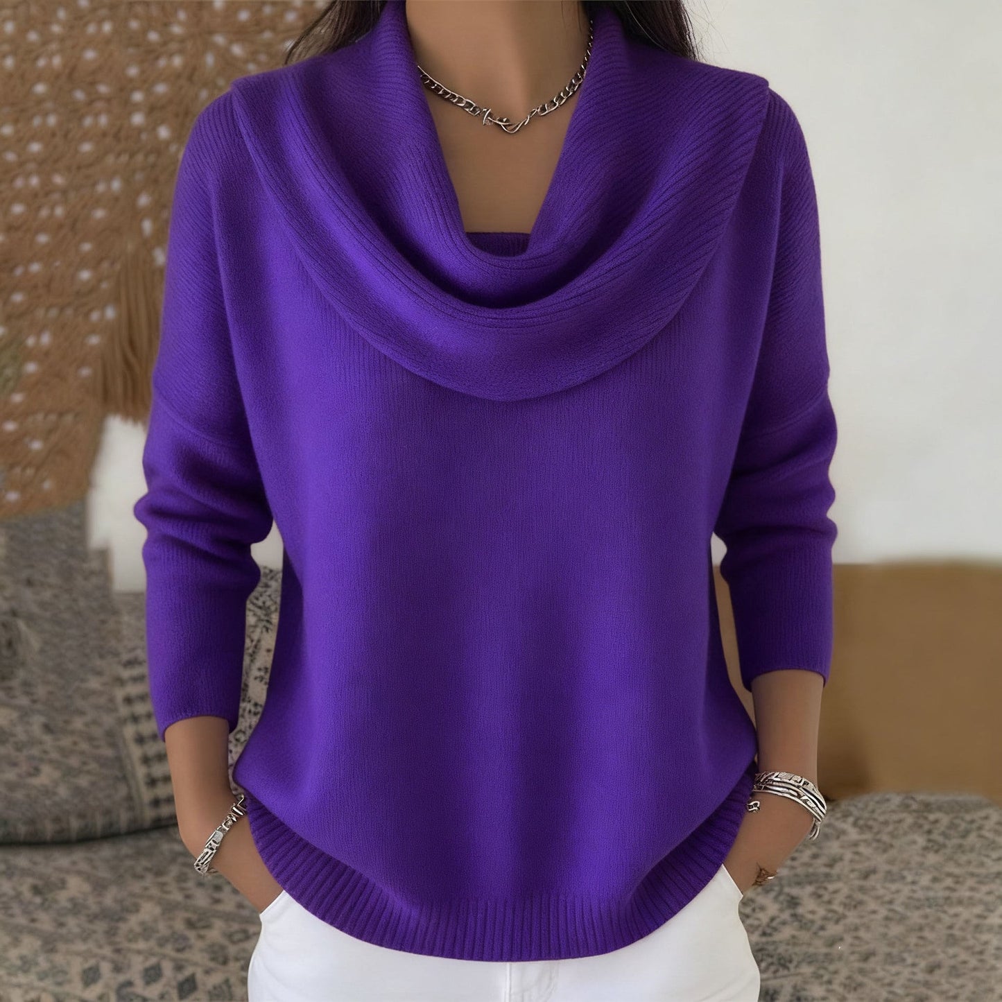 Draped Cowl Neck Sweater Cozy For Women | Elara
