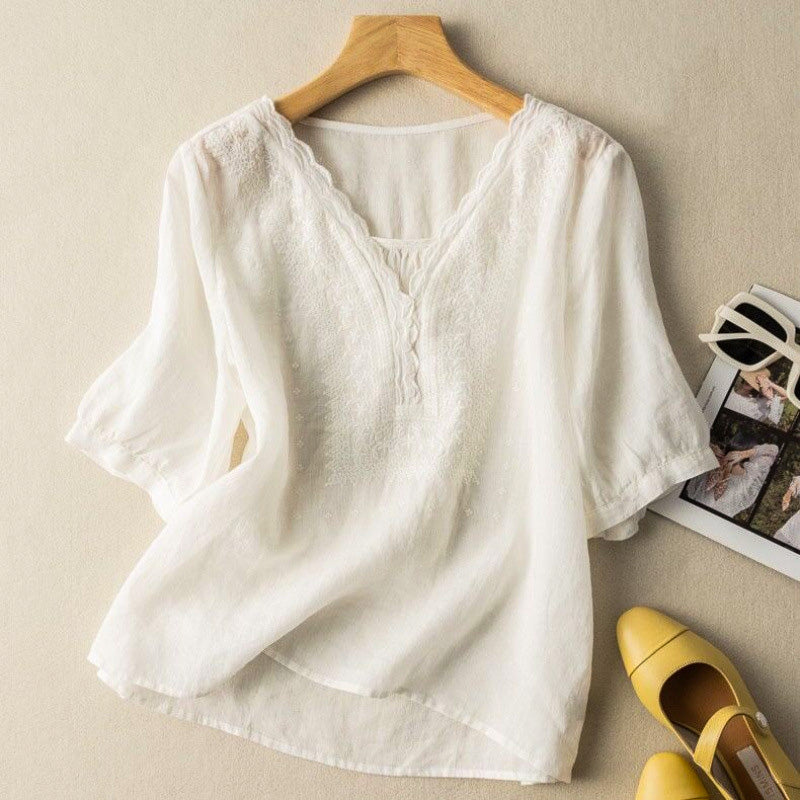 Breathable linen relaxed blouse for women | Luciana - 4