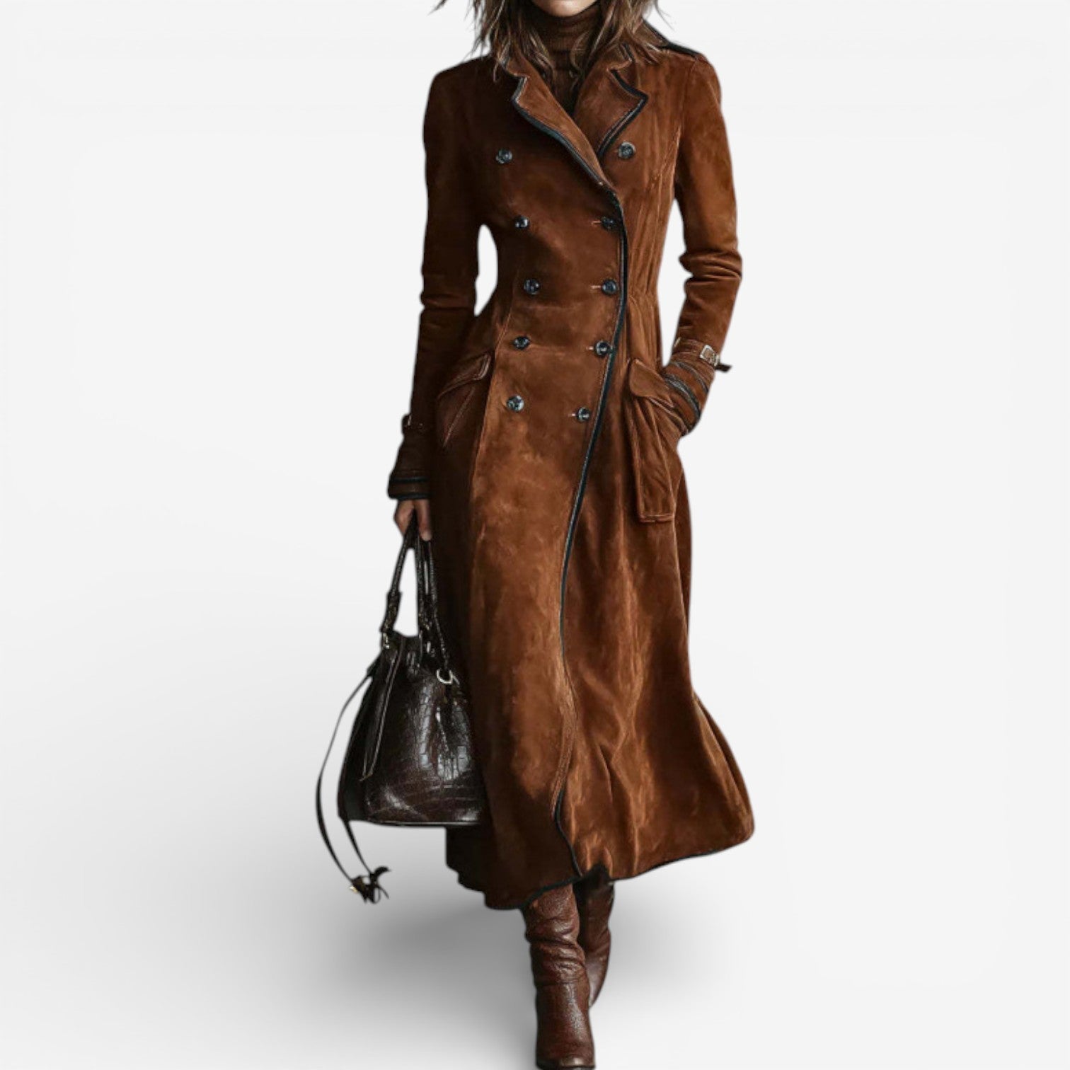 Elegant soft suede everyday trench coat for women | Nathaly -1