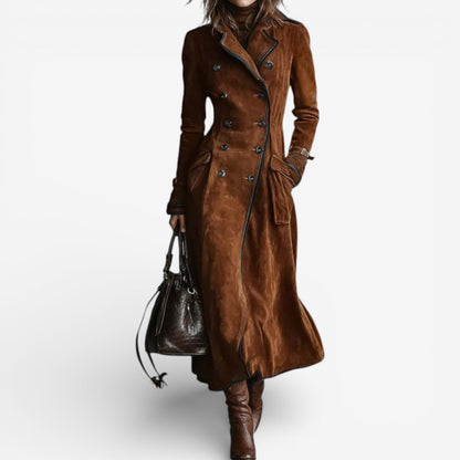Elegant soft suede everyday trench coat for women | Nathaly -1
