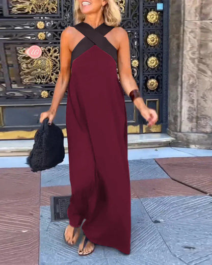 Elegant everyday crossed-cut casual dress for women | Delphine -9