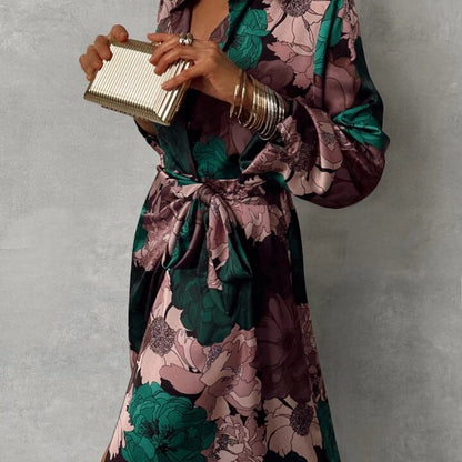 Elegant everyday floral V-neck occasion dress for women | Orchid -2