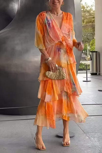 Elegant floral layered warm-weather occasion dress for women | Marija -8
