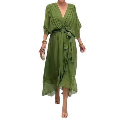 Elegant lace bat-sleeve irregular hem maxi dress for women | Serena -5