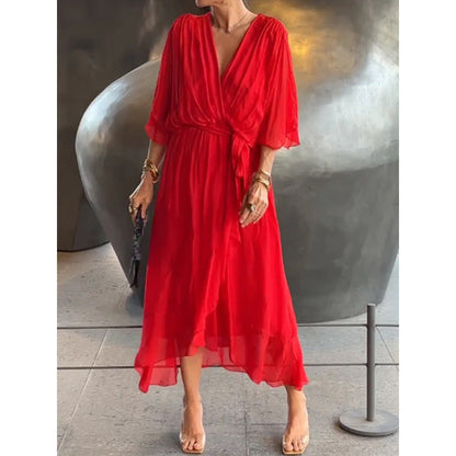 Elegant lace bat-sleeve irregular hem maxi dress for women | Serena -9