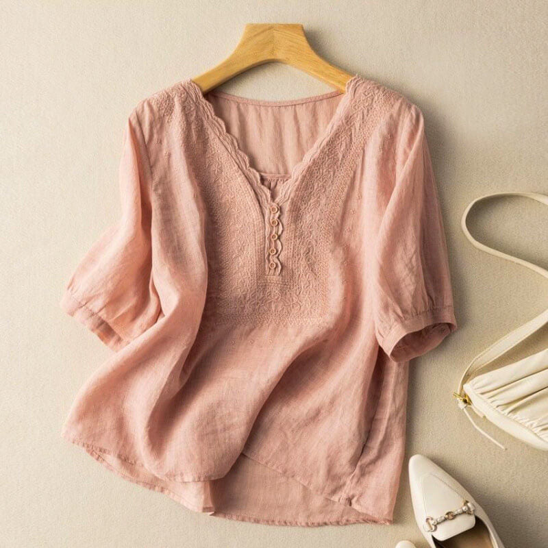 Breathable linen relaxed blouse for women | Luciana - 3