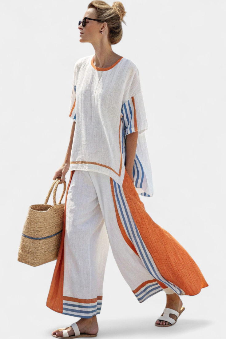 Relaxed ethnic stripe wide-cut everyday co-ord set for women | Maria -4