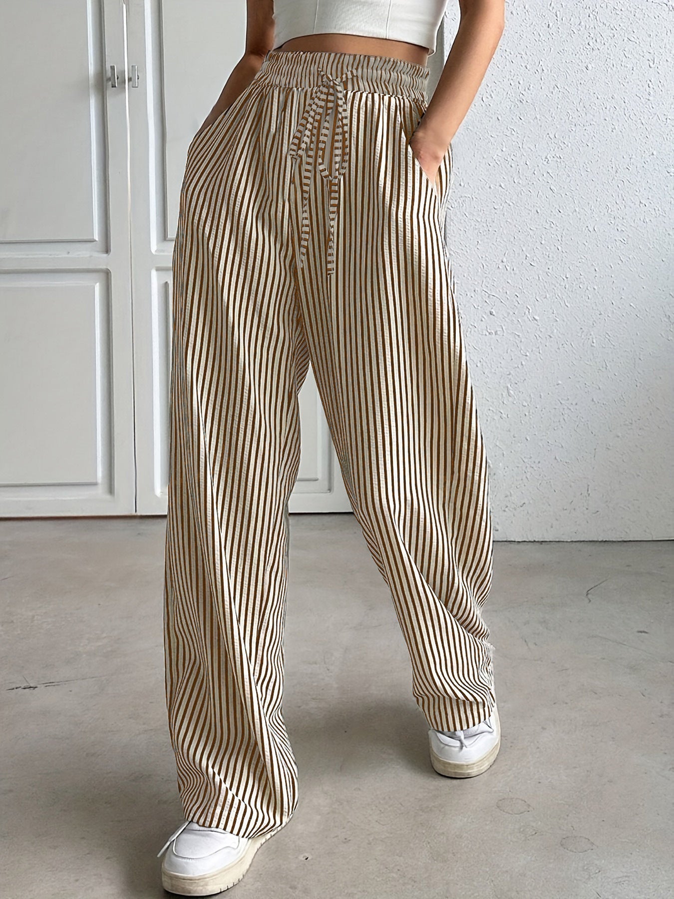 Striped Relaxed Fit Trousers Versatile For Women | Avelisse