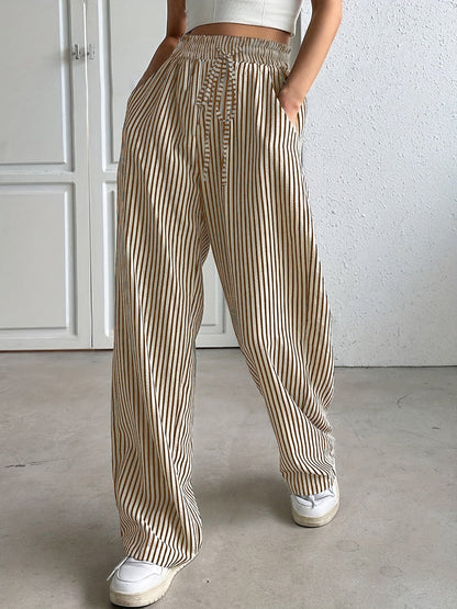 Striped Relaxed Fit Trousers Versatile For Women | Avelisse