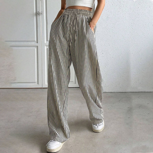 Striped Relaxed Fit Trousers Versatile For Women | Avelisse