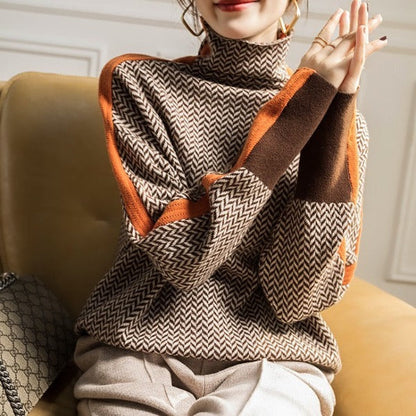 Cosy contrast stripe high-neck jumper for women | Lucia -2