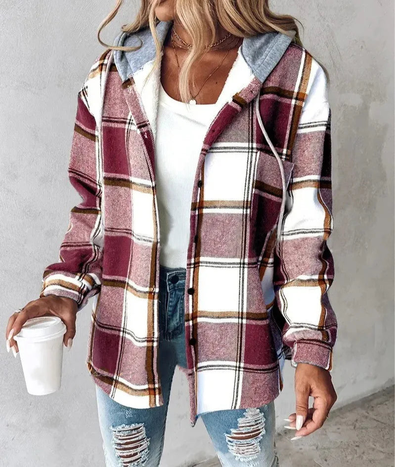 Plaid Hooded Coat Stylish for Women | Brielle