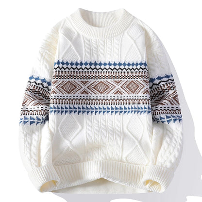 Nordic Pattern Crew Neck Sweater Cozy for Men | Soren