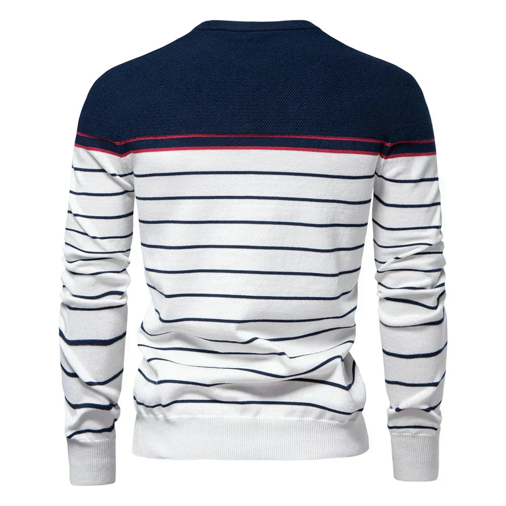 Striped Crew Neck Sweater Cozy For Men | Almeric