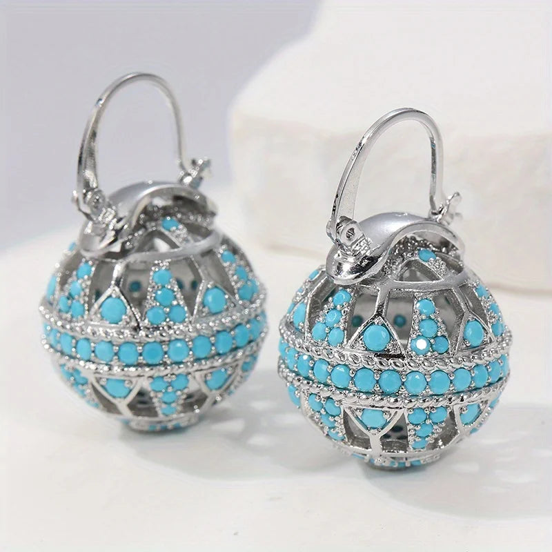 Turquoise filigree globe drop earrings for women -6