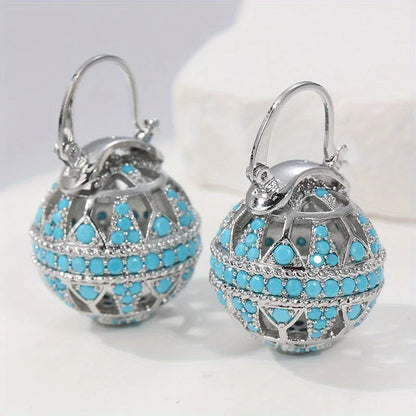 Turquoise filigree globe drop earrings for women -6