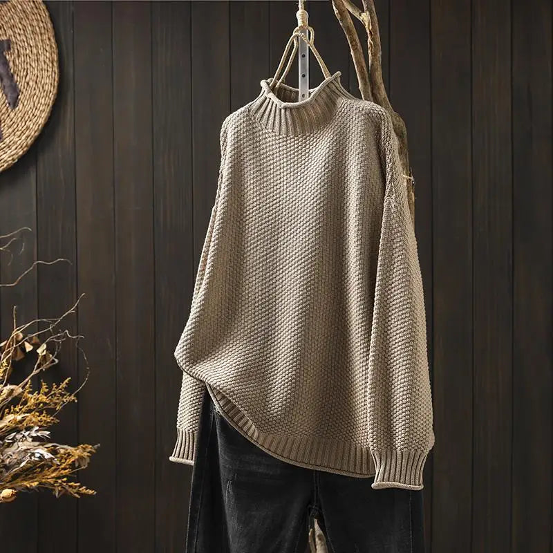 Textured High Neck Sweater Cozy For Women | Elowira