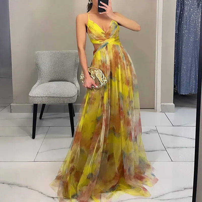 Floral summer maxi dress with adjustable closure for women | Bella - 3