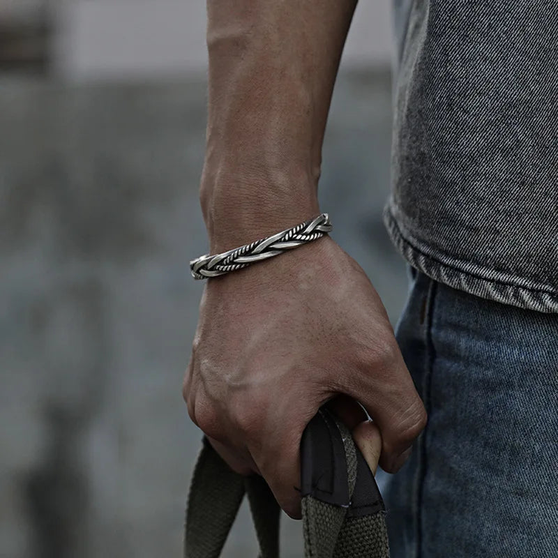 Polished silver cuff bracelet for men | Torin - 1