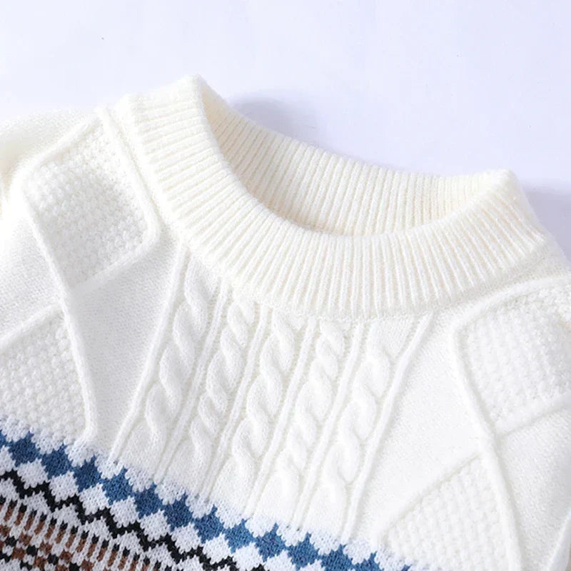 Nordic Pattern Crew Neck Sweater Cozy for Men | Soren