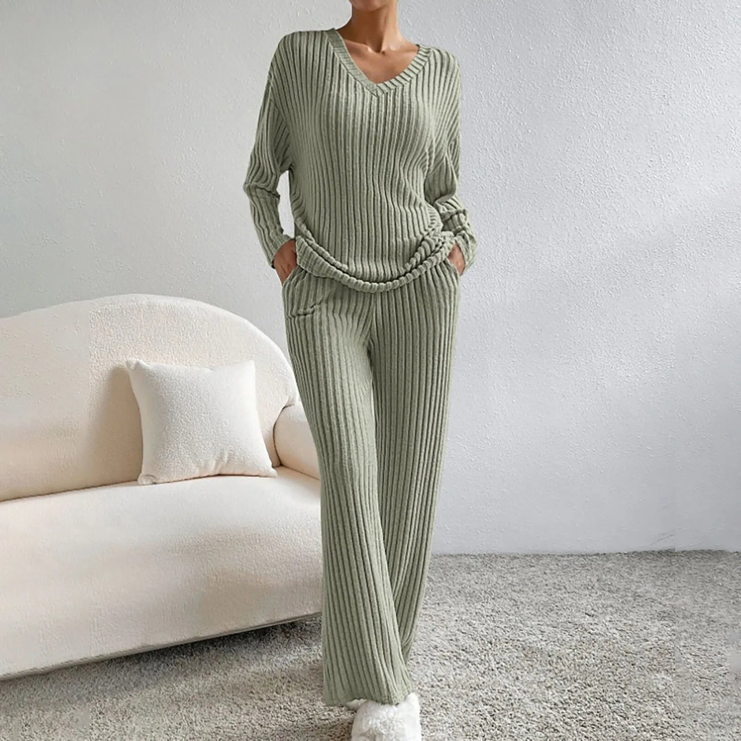 Relaxed Ribbed Two Piece Lounge Set Stylish For Women | Mireva