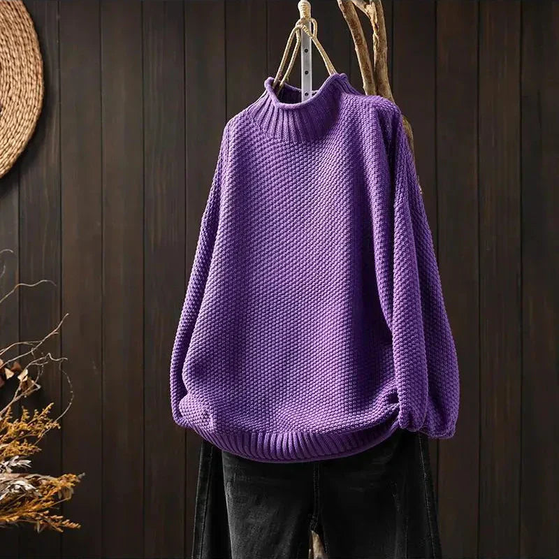Textured High Neck Sweater Cozy For Women | Elowira