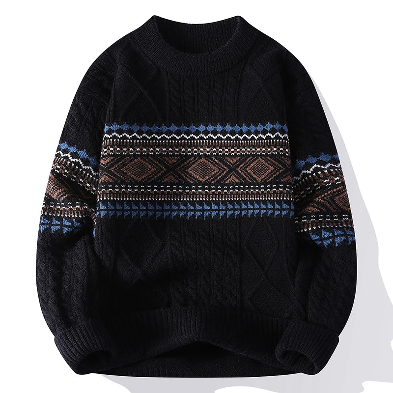 Nordic Pattern Crew Neck Sweater Cozy for Men | Soren